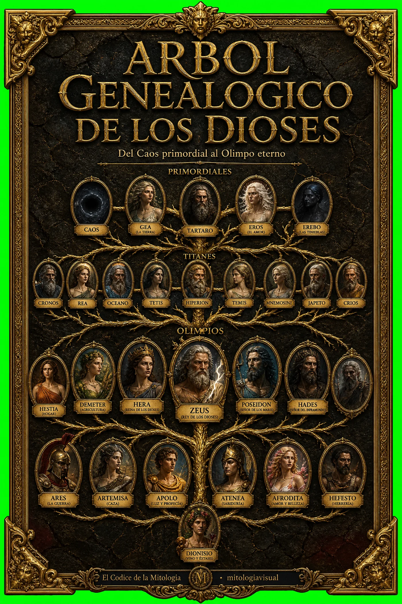Árbol Genealógico de los Dioses griegos · Del Caos primordial al Olimpo eterno